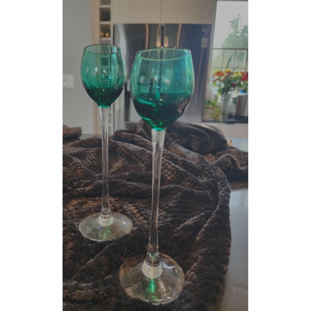 Roscher & Co Emerald Green Cordial Glasses Tall Stemware Set of 2 Barware
